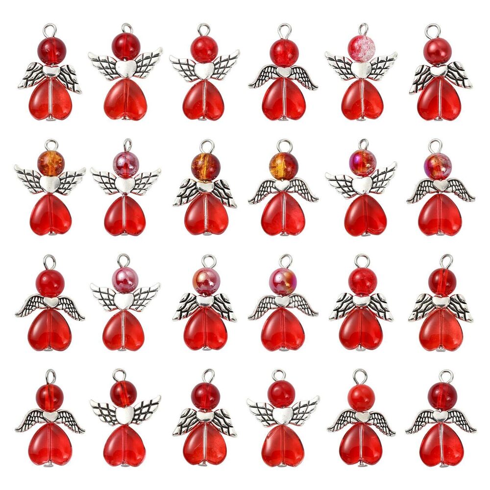 7013 90Ppcs 3 Styles Red Angel Charms Antique Fairy Wing Charms Glass